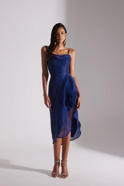 EVA DARK BLUE DRAPED STRAP NIGHT DRESS