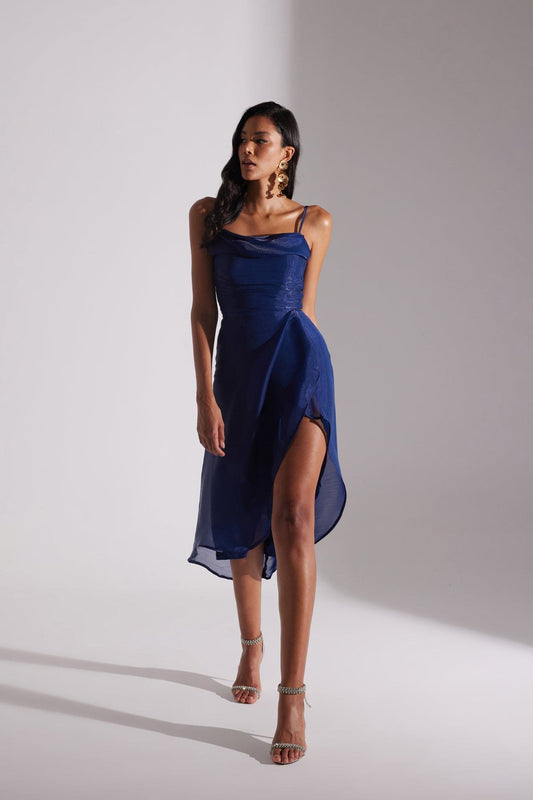 EVA DARK BLUE DRAPED STRAP NIGHT DRESS