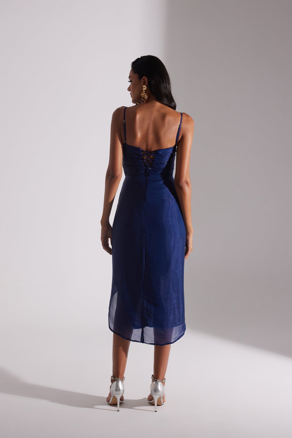 EVA DARK BLUE DRAPED STRAP NIGHT DRESS