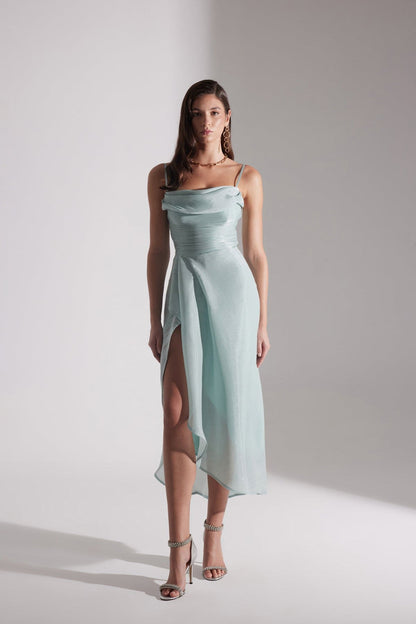 EVA SU GREEN DRAPED STRAP NIGHT DRESS