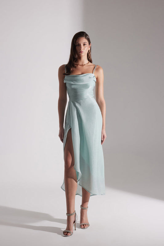 EVA SU GREEN DRAPED STRAP NIGHT DRESS