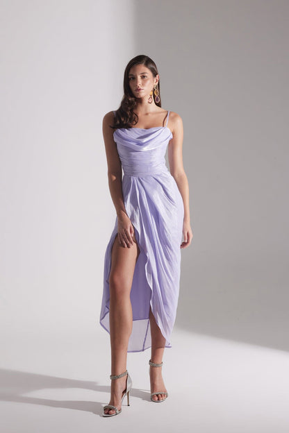 EVA LILAC DRAPED STRAP NIGHT DRESS