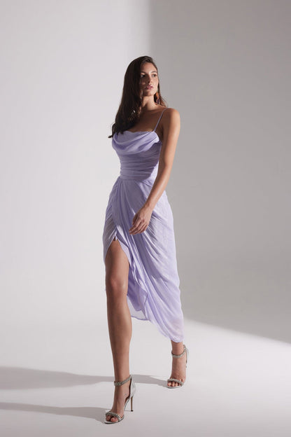 EVA LILAC DRAPED STRAP NIGHT DRESS