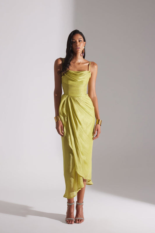 EVA PISTACHIO GREEN DRAPED STRAP NIGHT DRESS