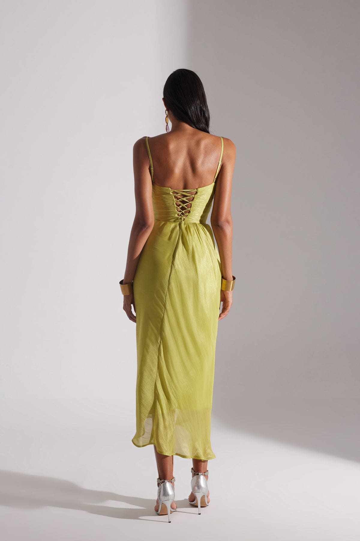 EVA PISTACHIO GREEN DRAPED STRAP NIGHT DRESS