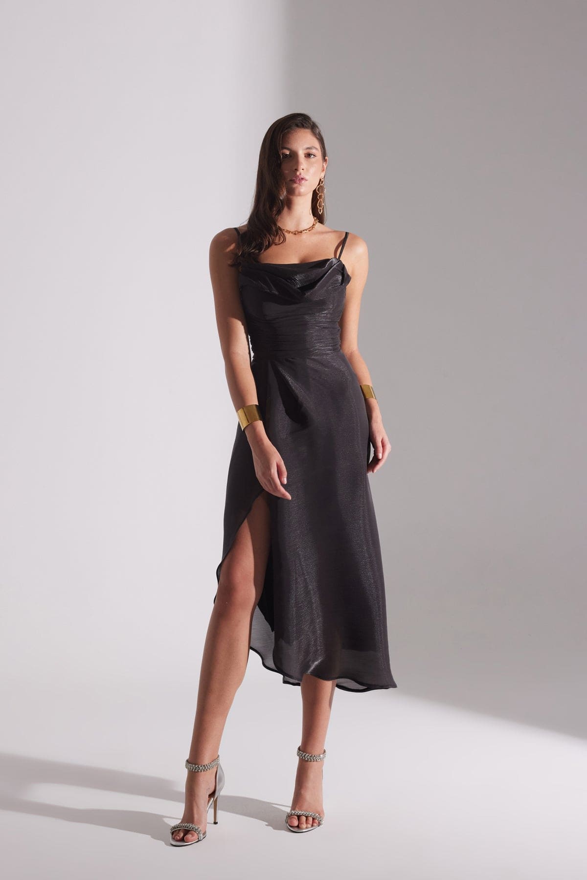EVA BLACK DRAPED STRAP NIGHT DRESS