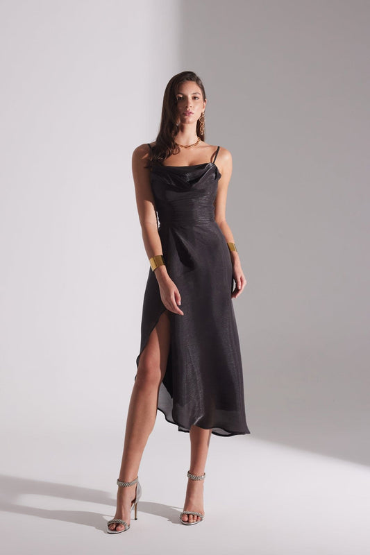 EVA BLACK DRAPED STRAP NIGHT DRESS