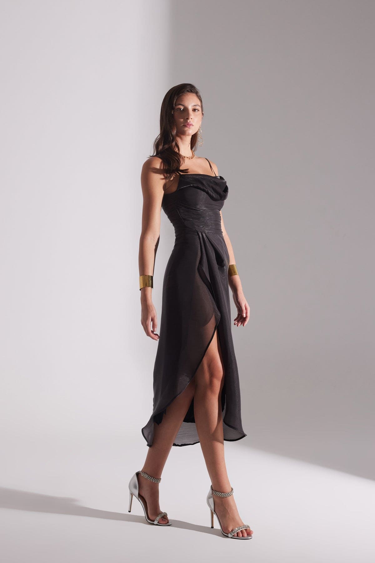 EVA BLACK DRAPED STRAP NIGHT DRESS