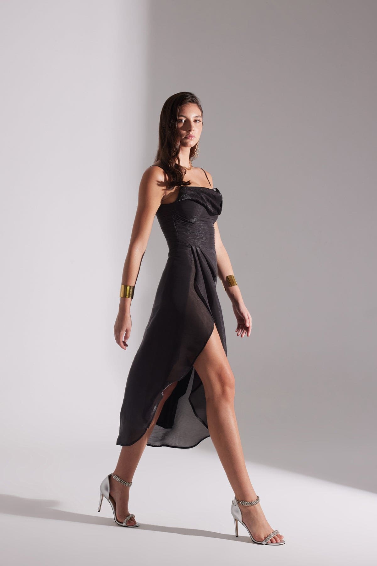 EVA BLACK DRAPED STRAP NIGHT DRESS
