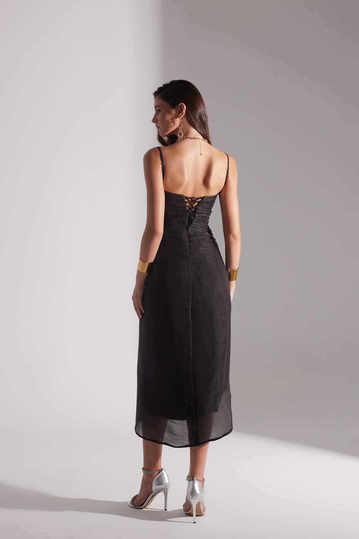 EVA BLACK DRAPED STRAP NIGHT DRESS