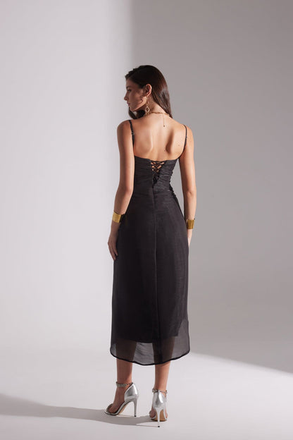 EVA BLACK DRAPED STRAP NIGHT DRESS