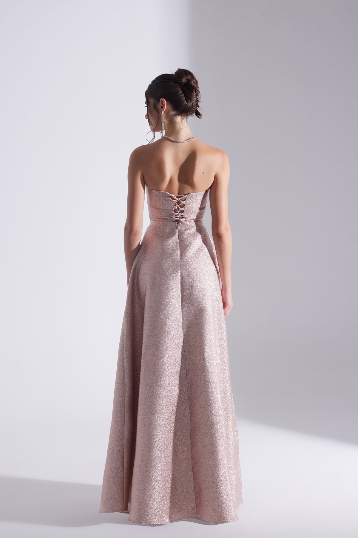 ALEX Powder Jacquard Slit Strapless Evening Dress