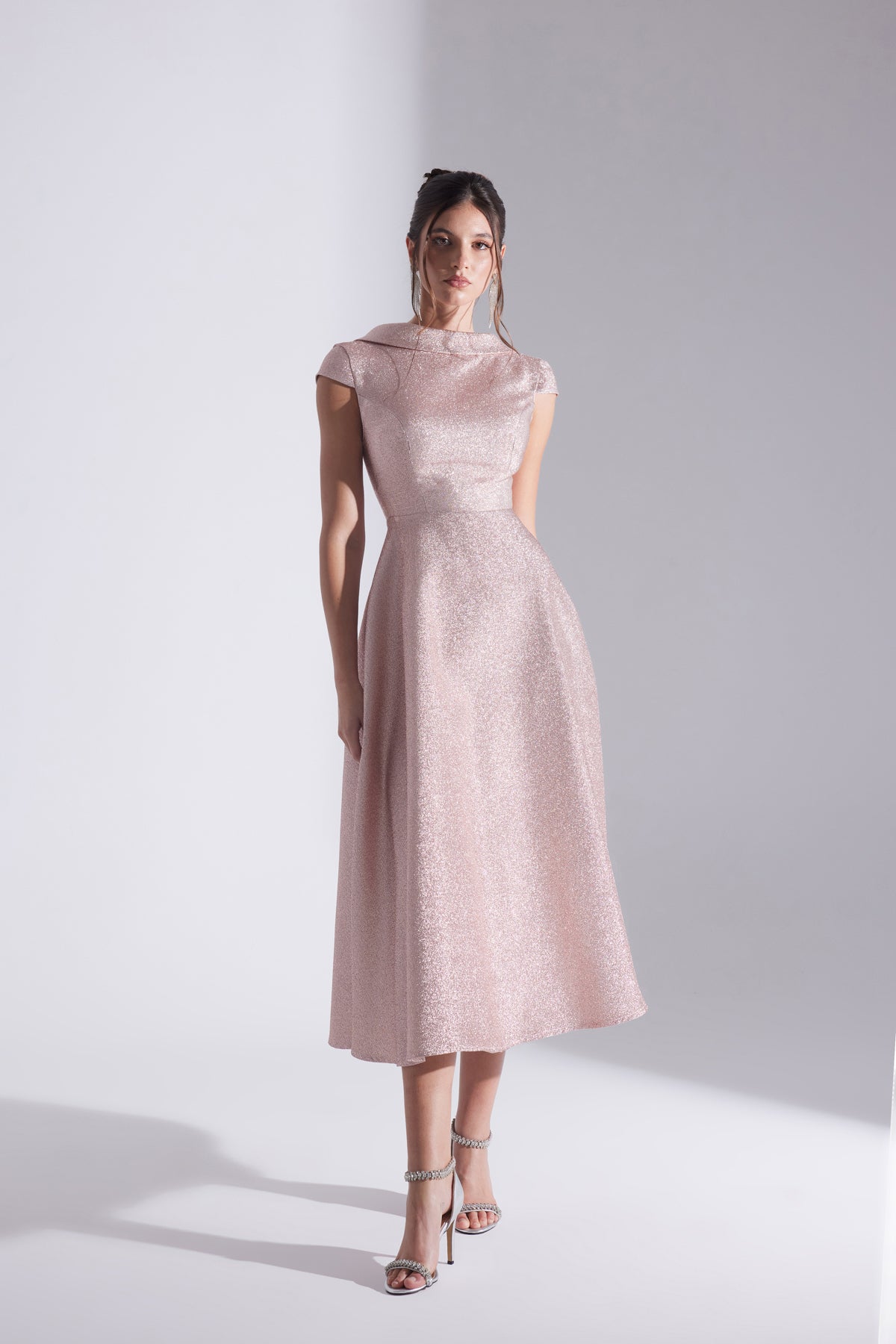 RACHEL Powder Jacquard Flared Engagement Dress