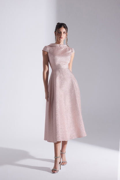 RACHEL Powder Jacquard Flared Engagement Dress