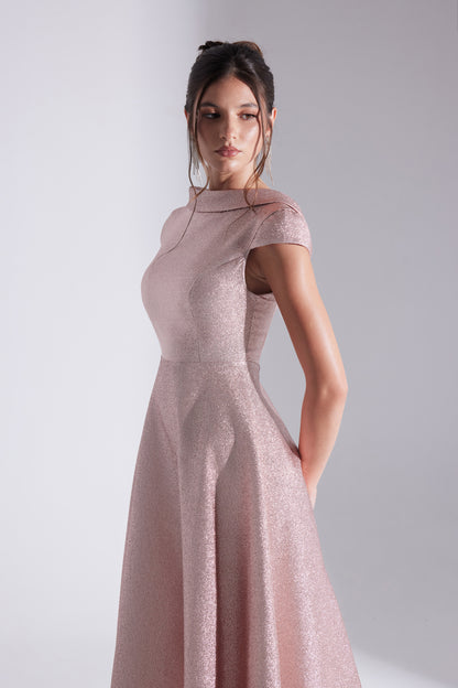 RACHEL Powder Jacquard Flared Engagement Dress