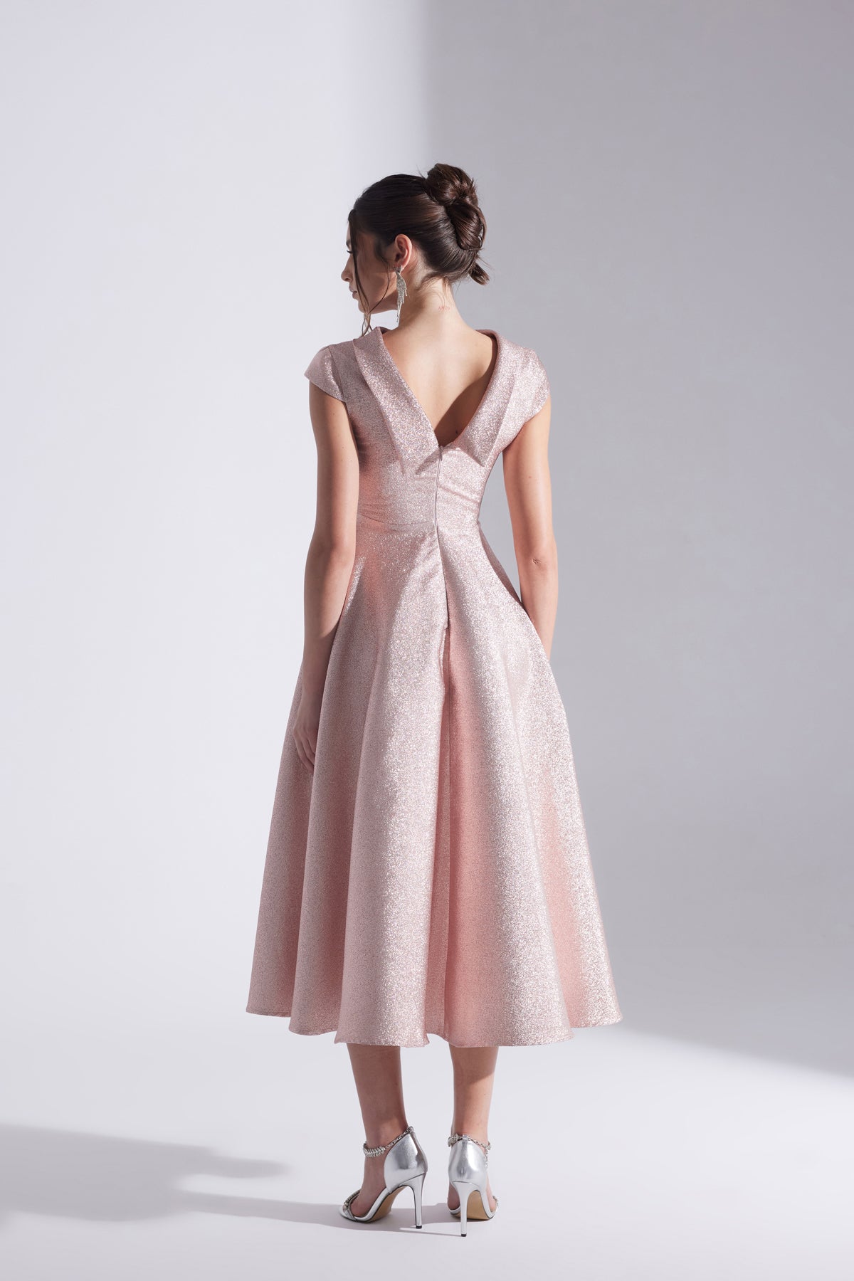 RACHEL Powder Jacquard Flared Engagement Dress