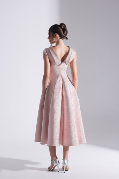 RACHEL Powder Jacquard Flared Engagement Dress