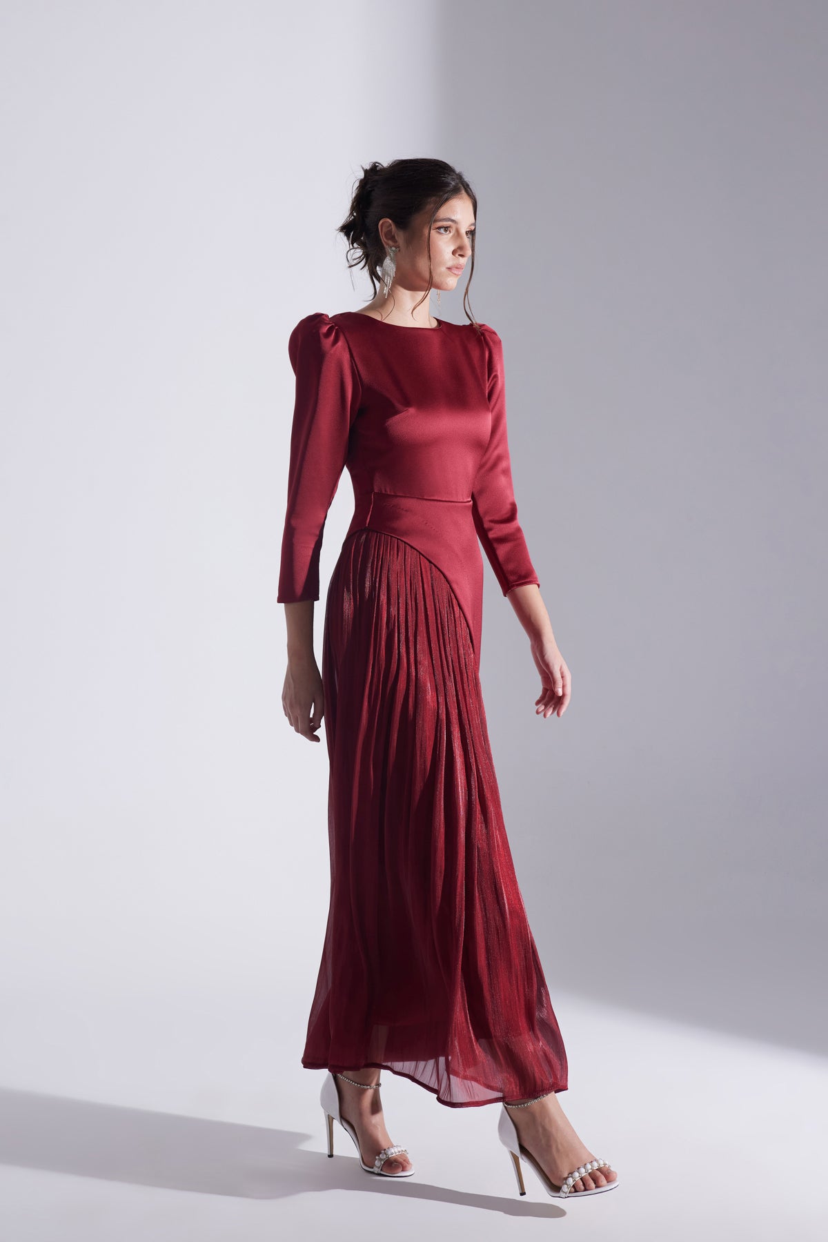 RIVA RED ASYMMETRICAL DETAILED CHIFFON SKIRT DRESS