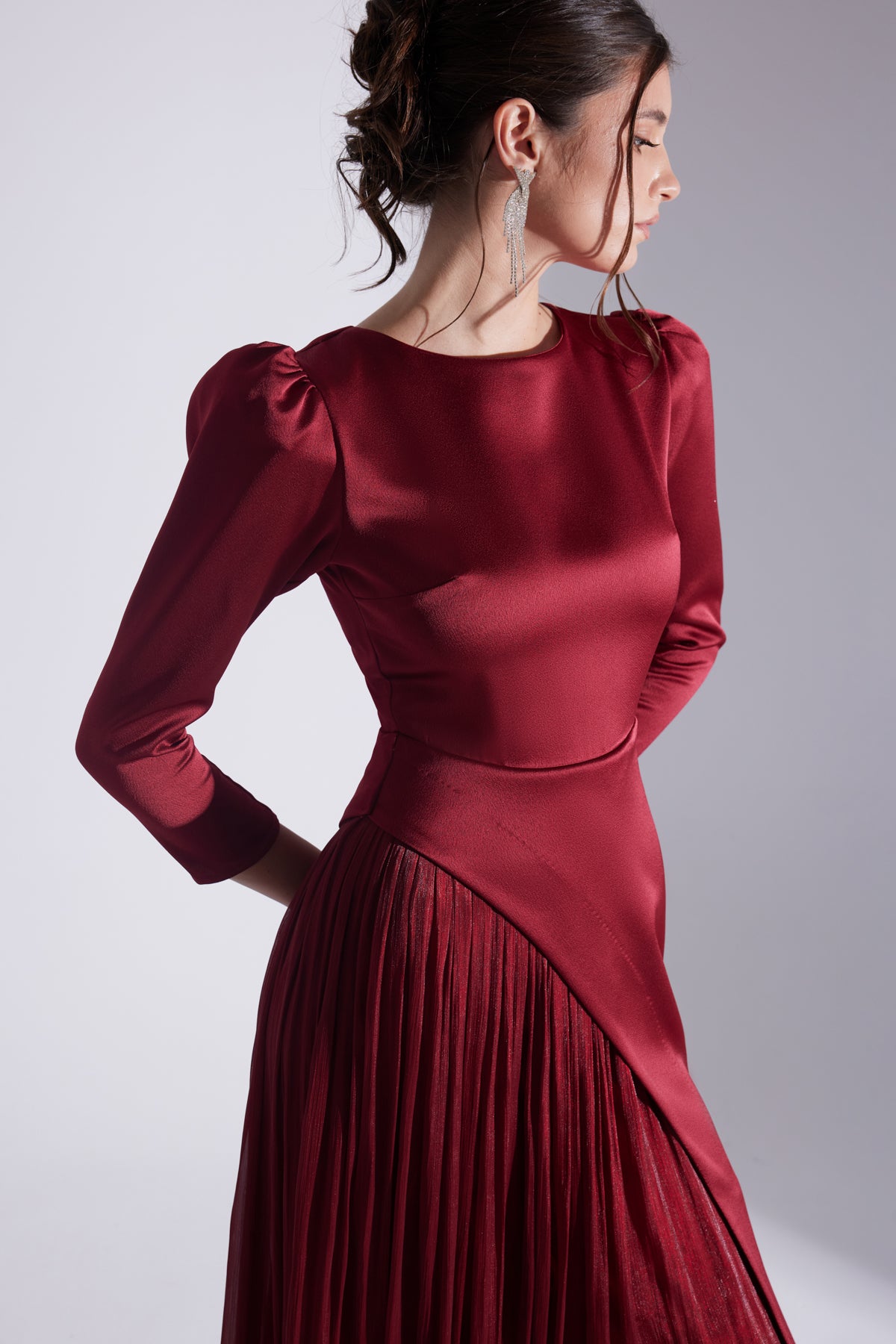 RIVA RED ASYMMETRICAL DETAILED CHIFFON SKIRT DRESS