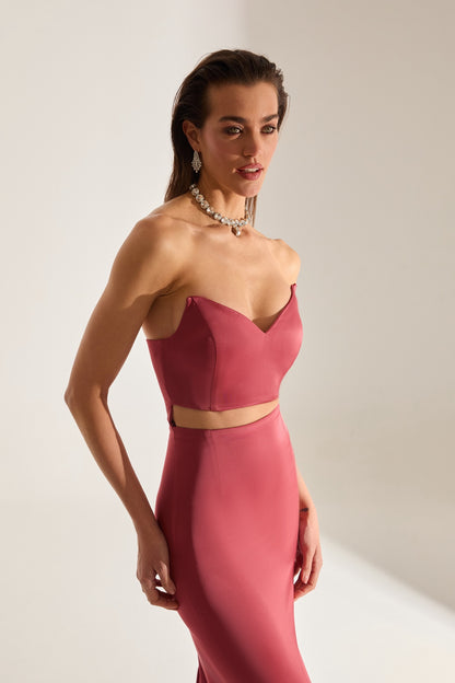 Mabel Cut Out Dekolleté Bleistift Satin VENEDIK ROT Abendkleid