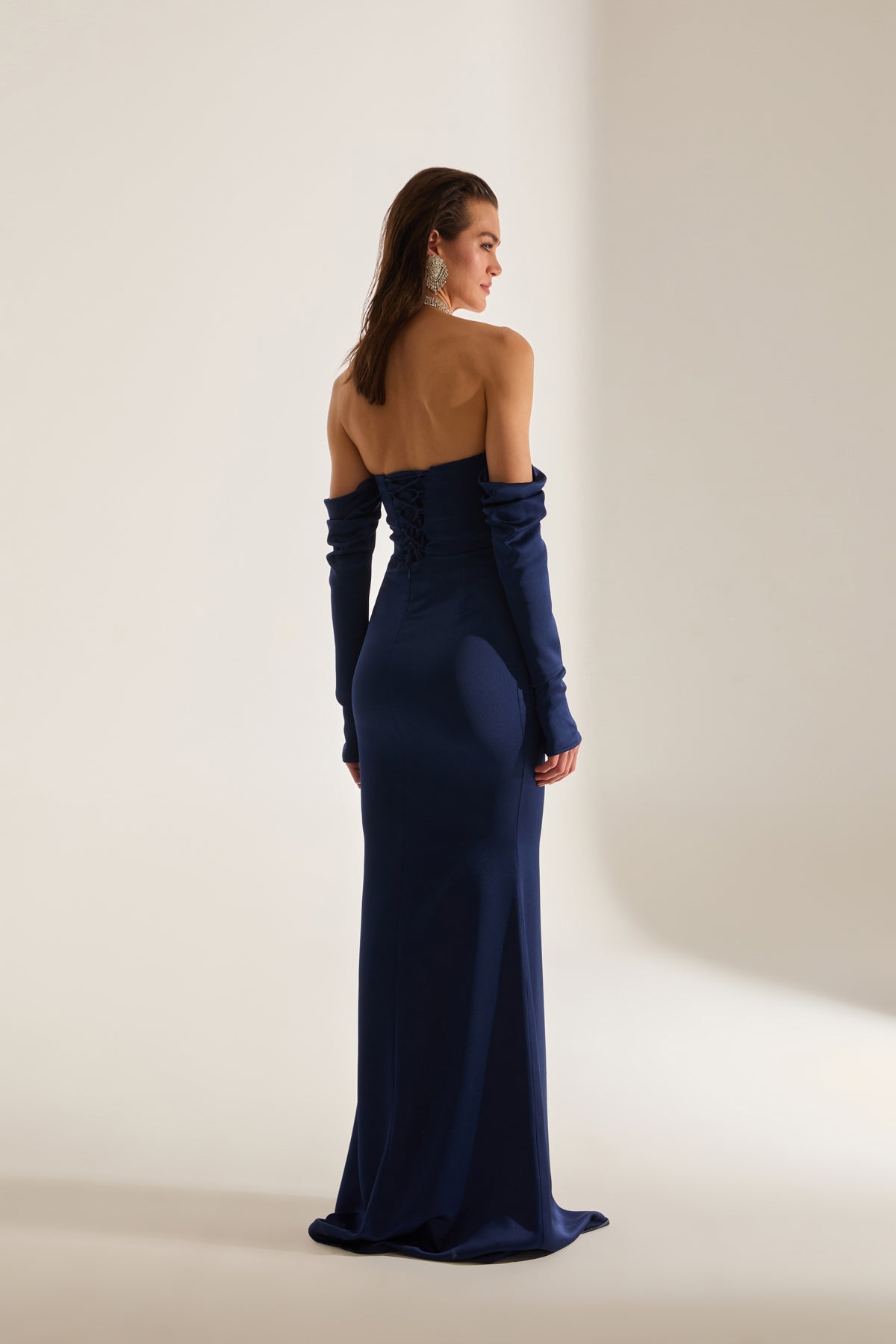 Rineta Satin Fish Tail Strapless Evening Dress Dark Blue