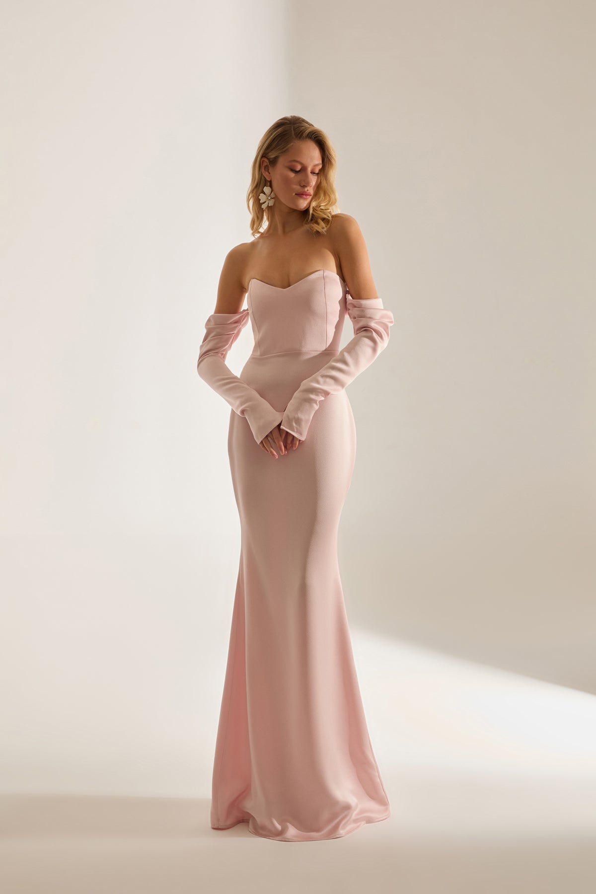 Rineta Satin Fish Tail Strapless Evening Dress Powder Dress