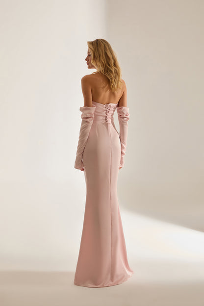 Rineta Satin Fish Tail Strapless Evening Dress Powder Dress