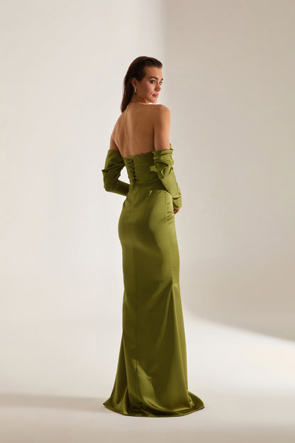 Rineta Satin Fischschwanz Strapless Abendkleid Khaki