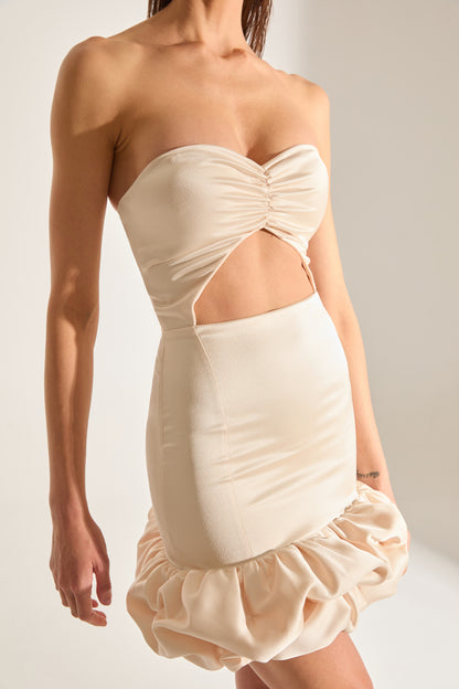 Farah Cut Out Strapless EKRU Mini Night Dress