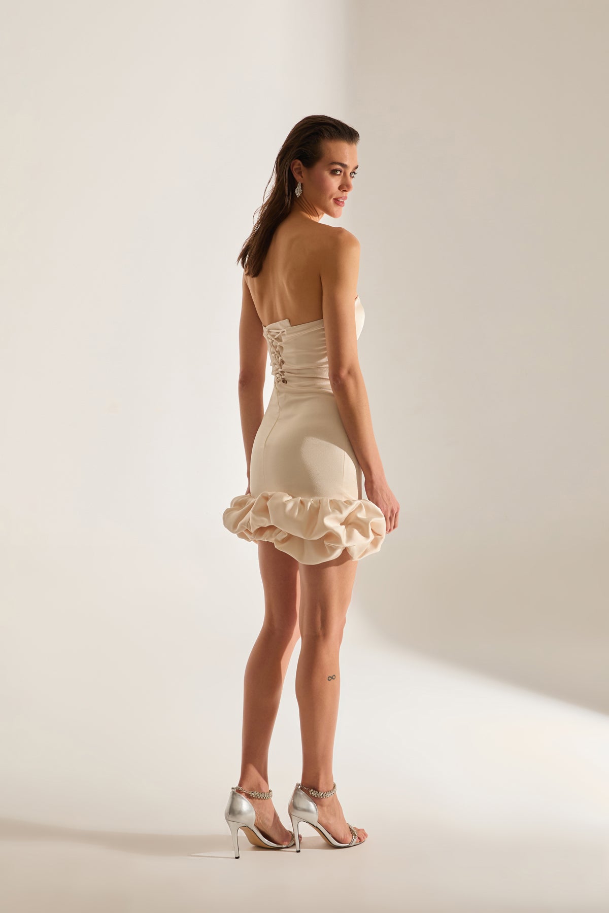 Farah Cut Out Strapless EKRU Mini Night Dress