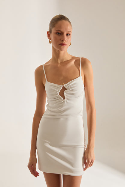 ELARA Robe Mini Blanche à Bretelles