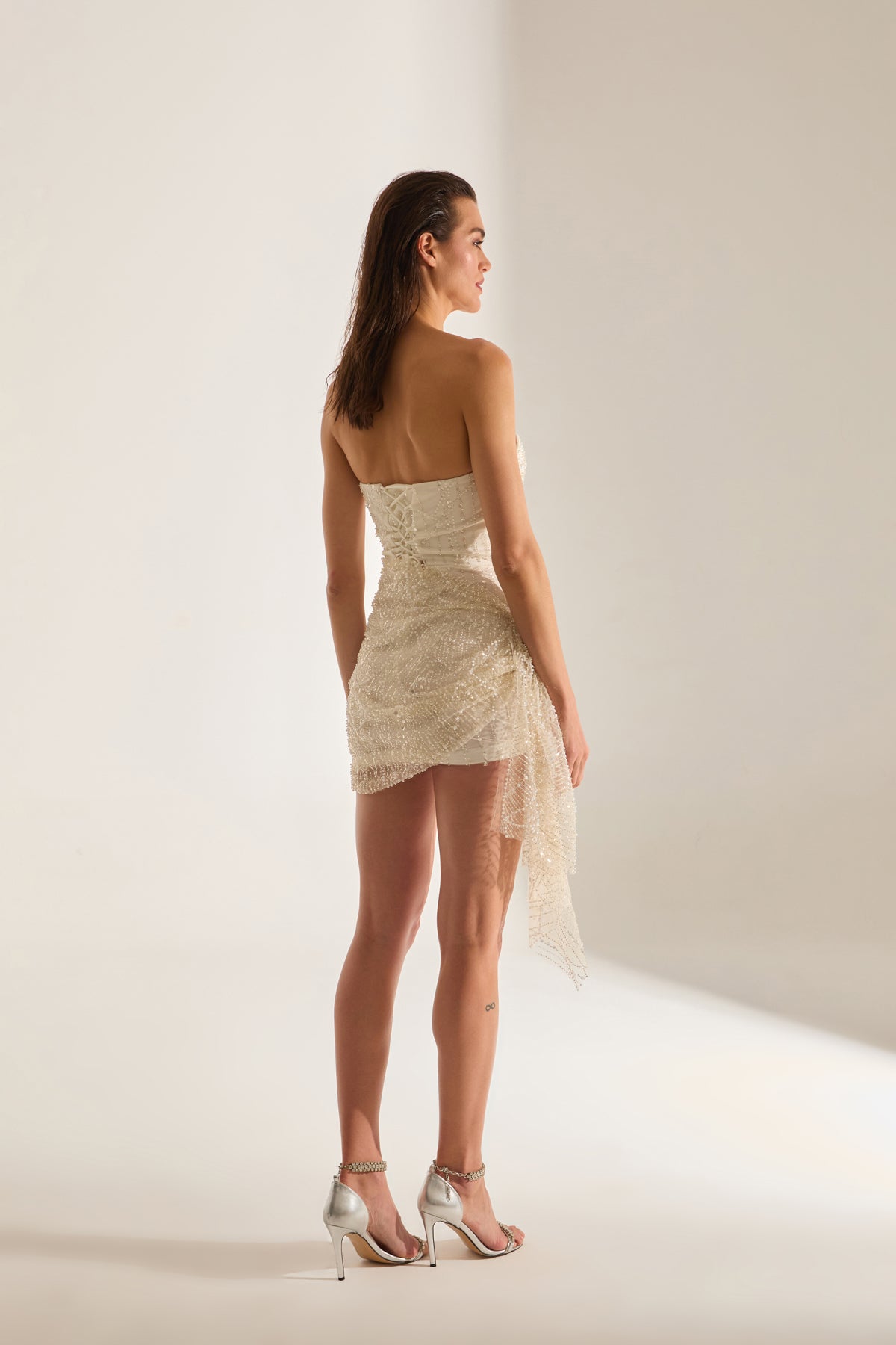 Galliano Stone-Embellished White Mini Evening Dress
