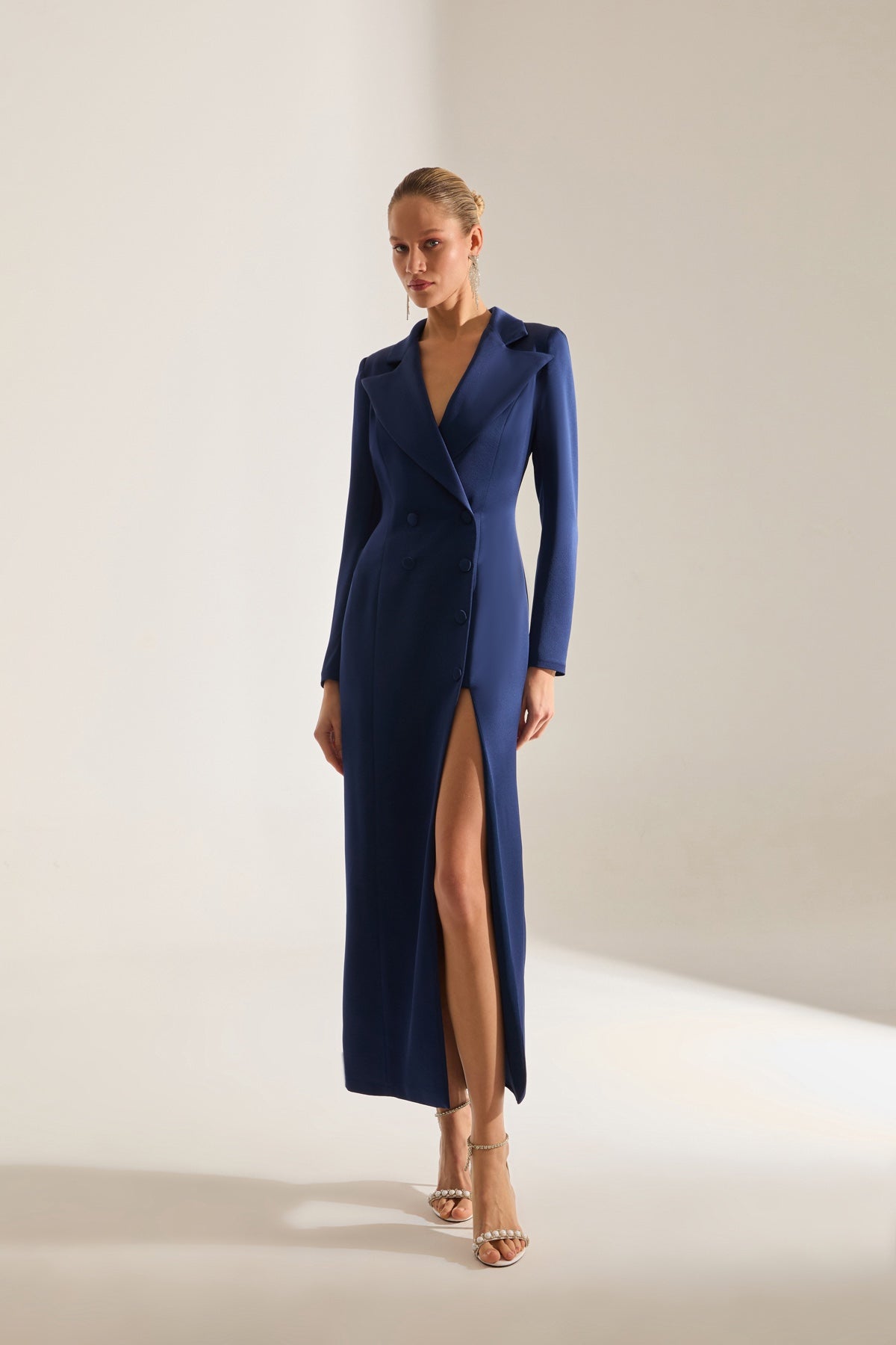 ROME SATIN DARK BLUE JACKET DRESS