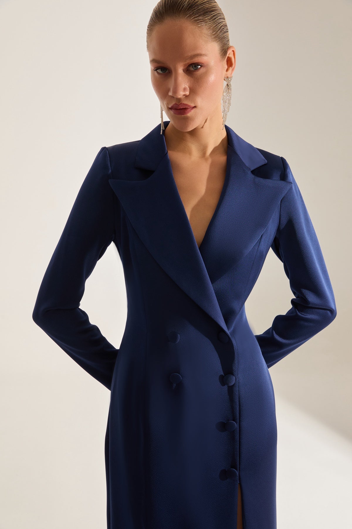ROME SATIN DARK BLUE JACKET DRESS