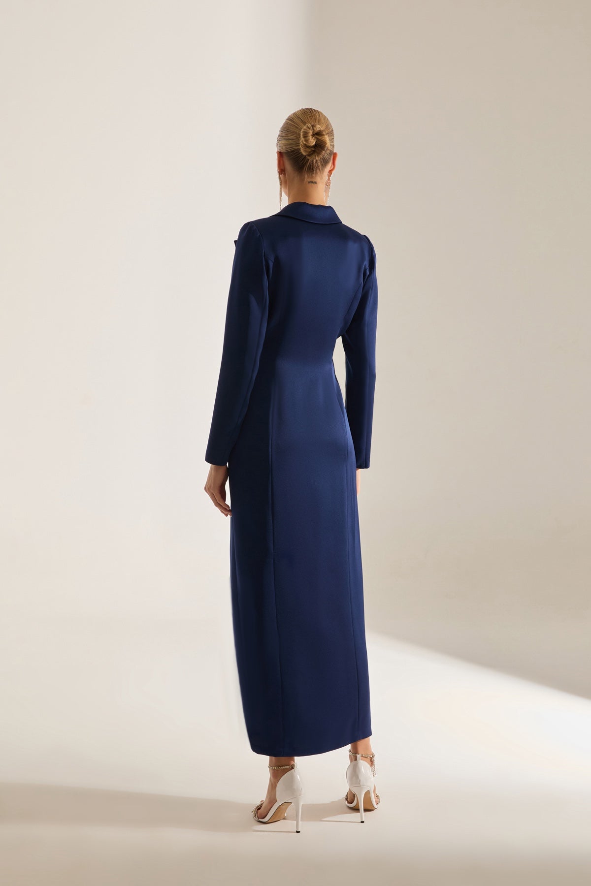 ROME SATIN DARK BLUE JACKET DRESS