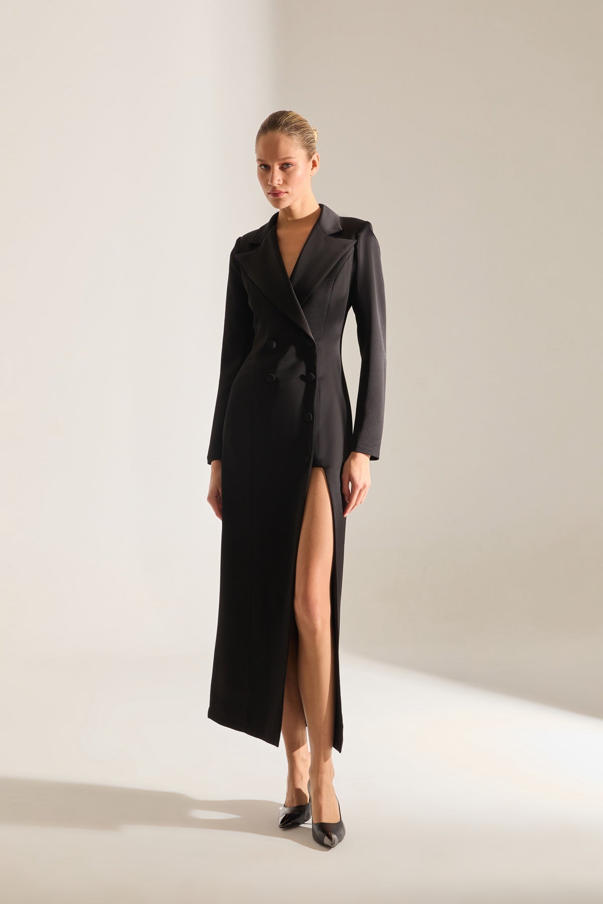 ROME SATIN BLACK JACKET DRESS