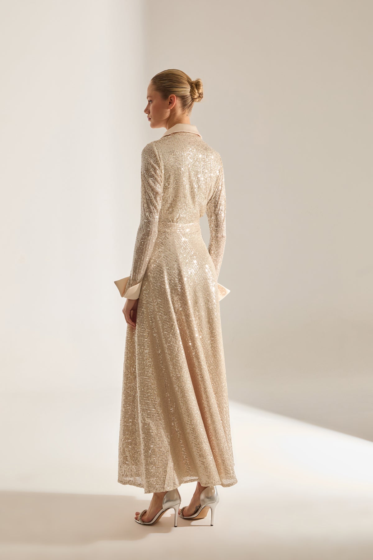 ARLON PAYET CRISS-CROSS NECK GOLD EVENING DRESS