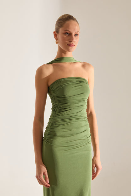 Stirling Doppelter Grüner Midi-Kleid