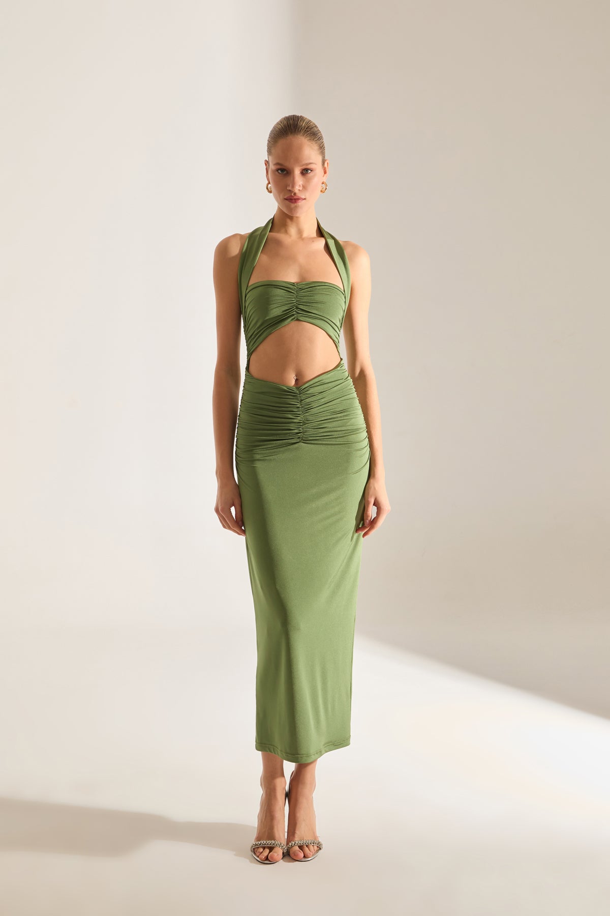Stirling Doppelter Grüner Midi-Kleid