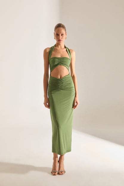 Stirling Doppelter Grüner Midi-Kleid