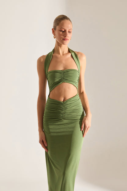 Stirling Doppelter Grüner Midi-Kleid
