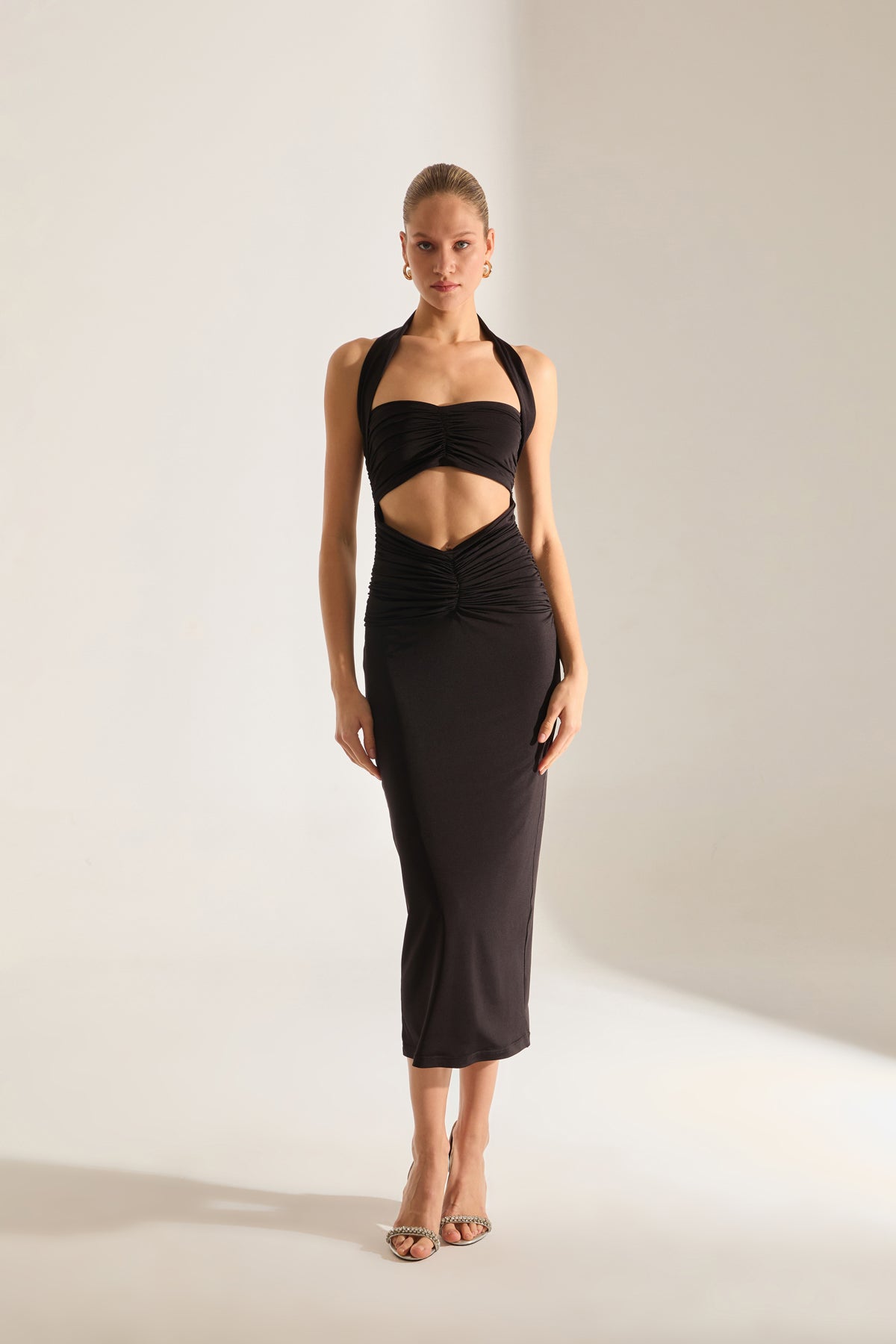 Stirling Doppelter Schwarz Midi Kleid