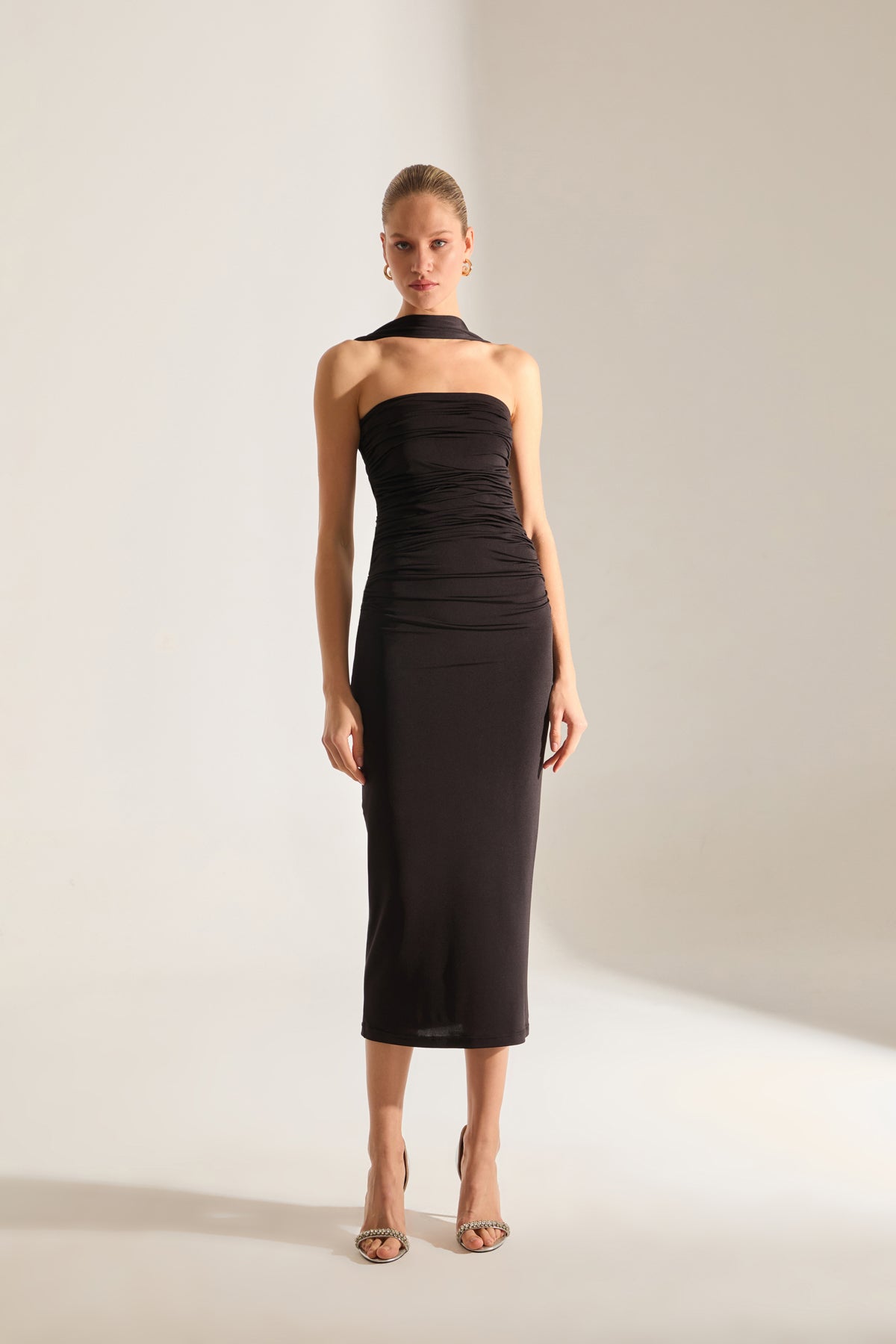 Stirling Doppelter Schwarz Midi Kleid