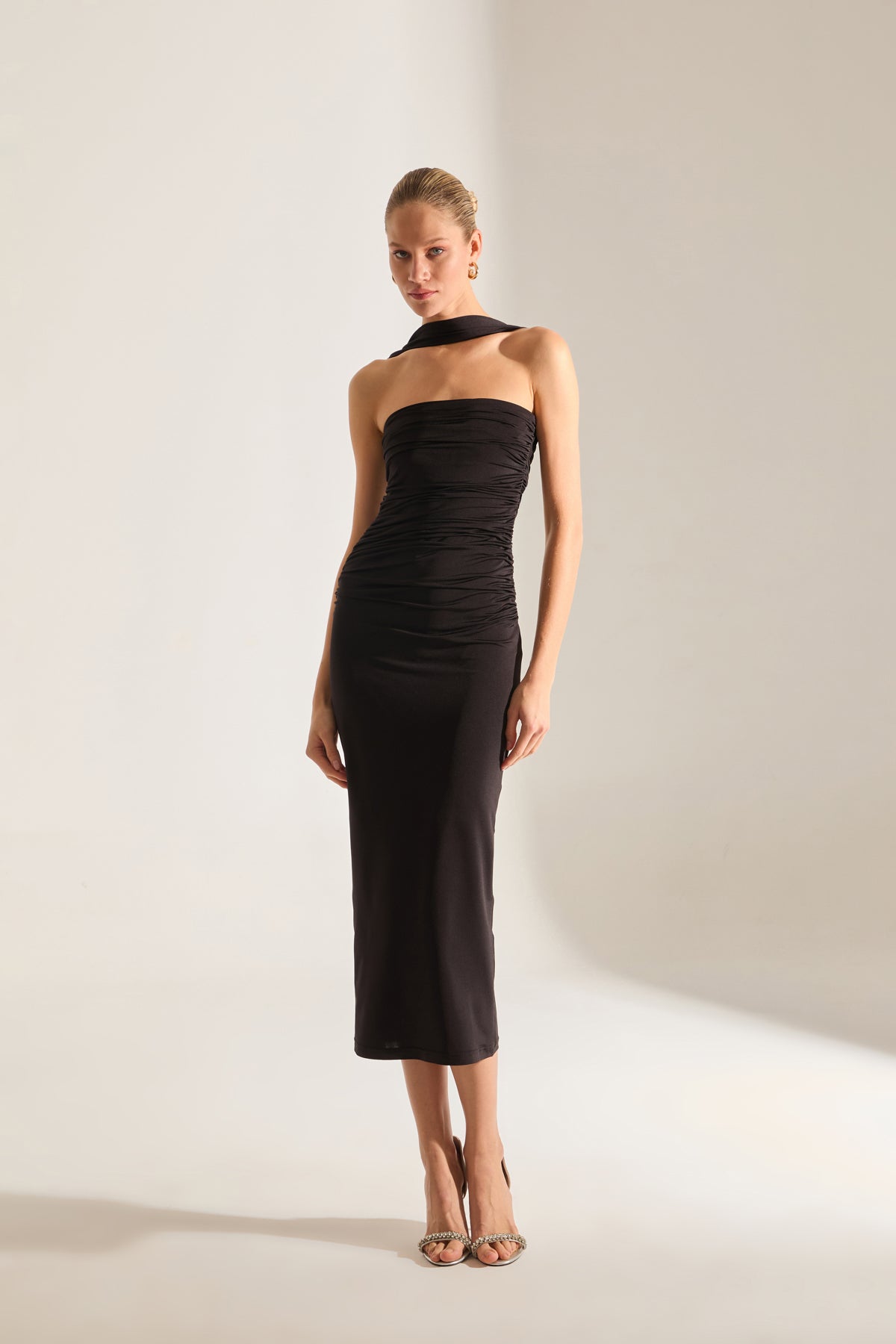 Stirling Doppelter Schwarz Midi Kleid
