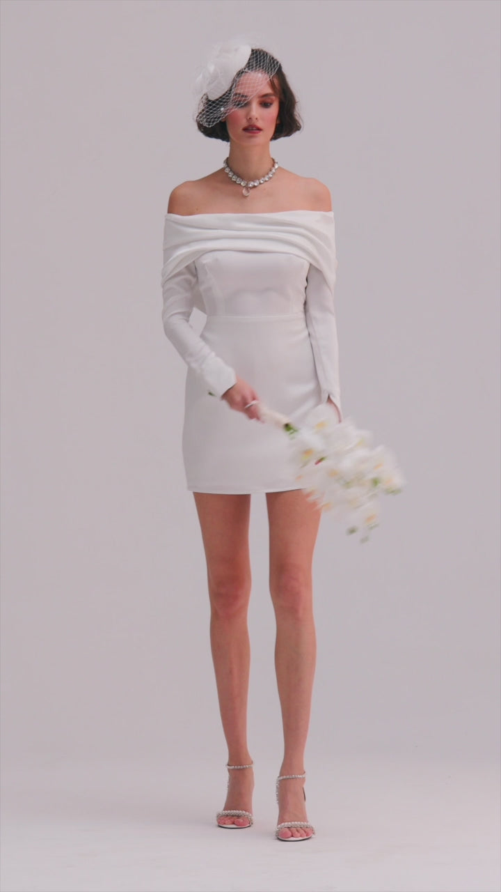 Sofia Off-Shoulder White Mini Wedding Dress – Betty & Sam