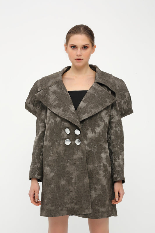 Striped Shoulder Detail Gray Coat