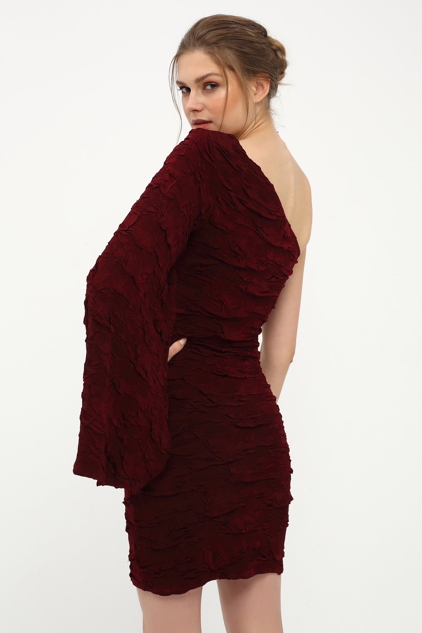 Bordeaux Einarmiges Kleid