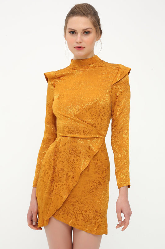 Senf Stehkragen Kleid