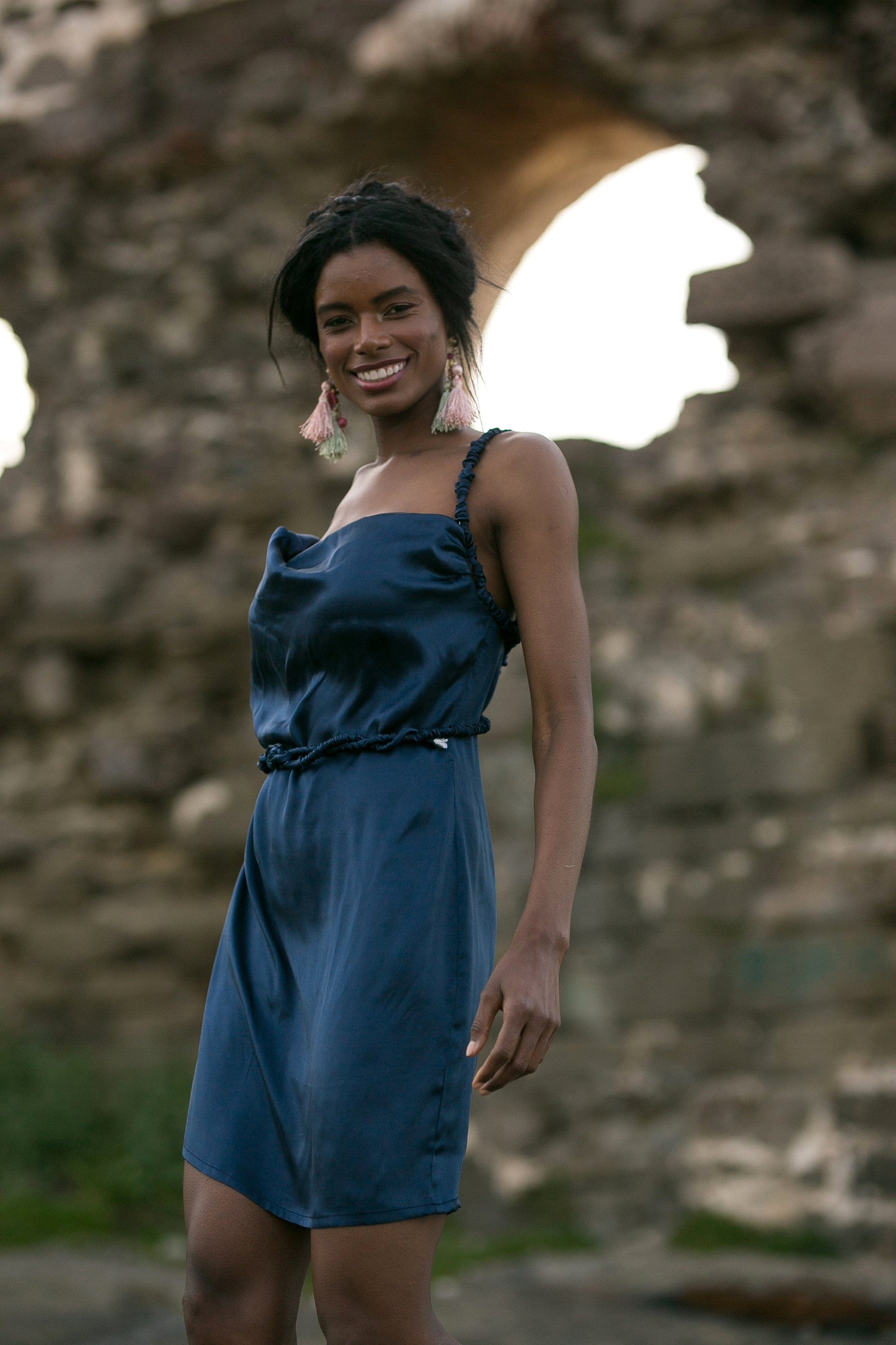 Robe drapée en soie