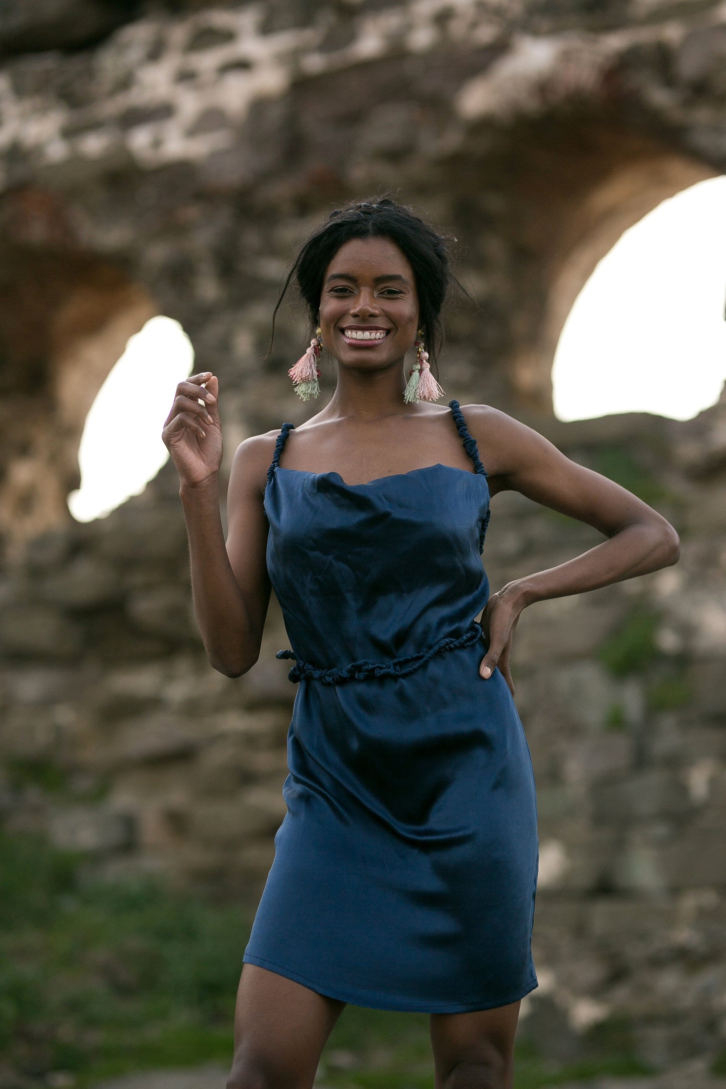 Robe drapée en soie